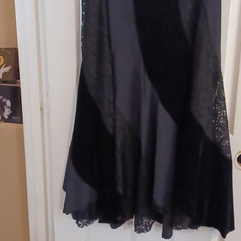 🖤Widow🖤COFFIN DREAMS Maxi Sateen Shear Lace Velvet Patchwork  Swirl Skirt - Picture 7 of 12